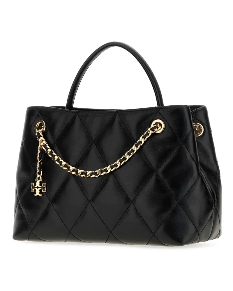 Tory Burch Fleming Small Carryall Leather Top Handle Bag — Black Black