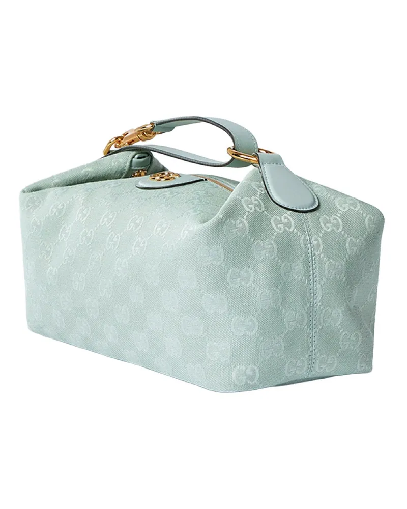 Gucci Women's Icy Blue Vanity Medium Top Handle Bag Cotton Handbags Hand Blue