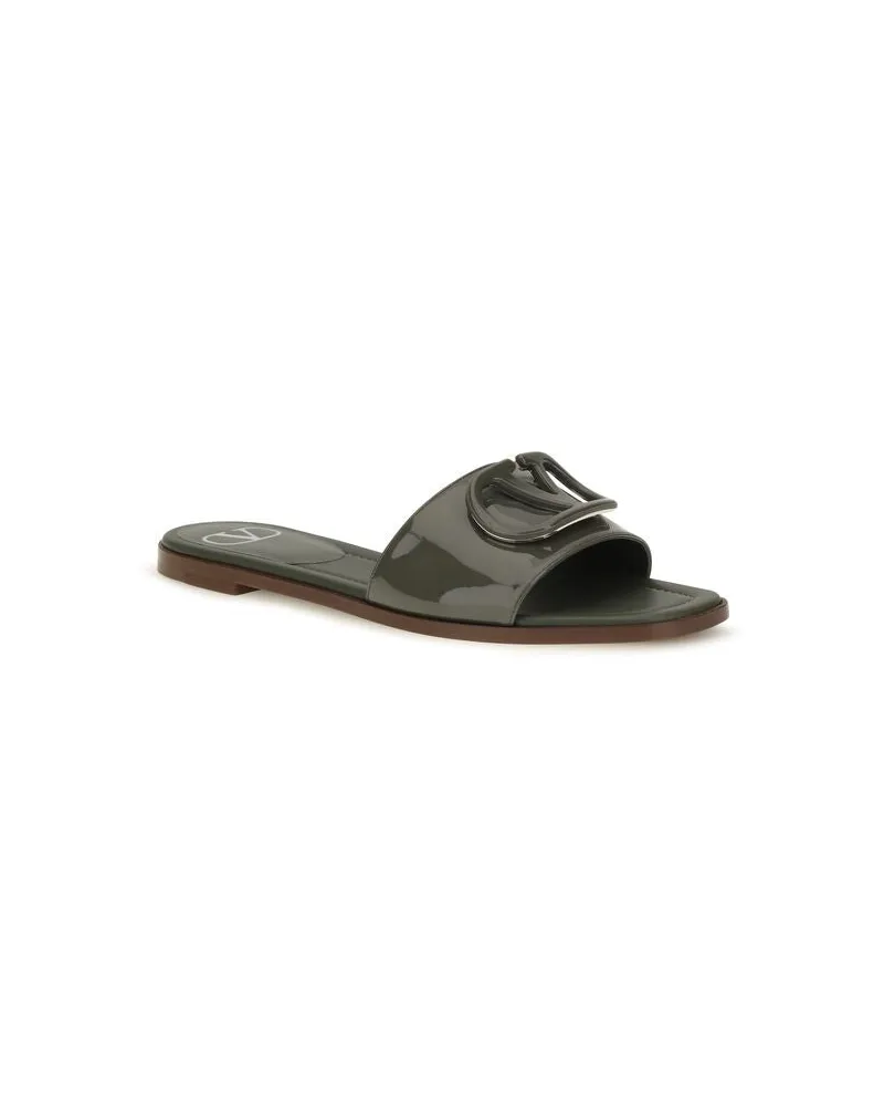 Valentino Garavani Women's Bicolor Calf Leather Bos Taurus Flat Sandals Green