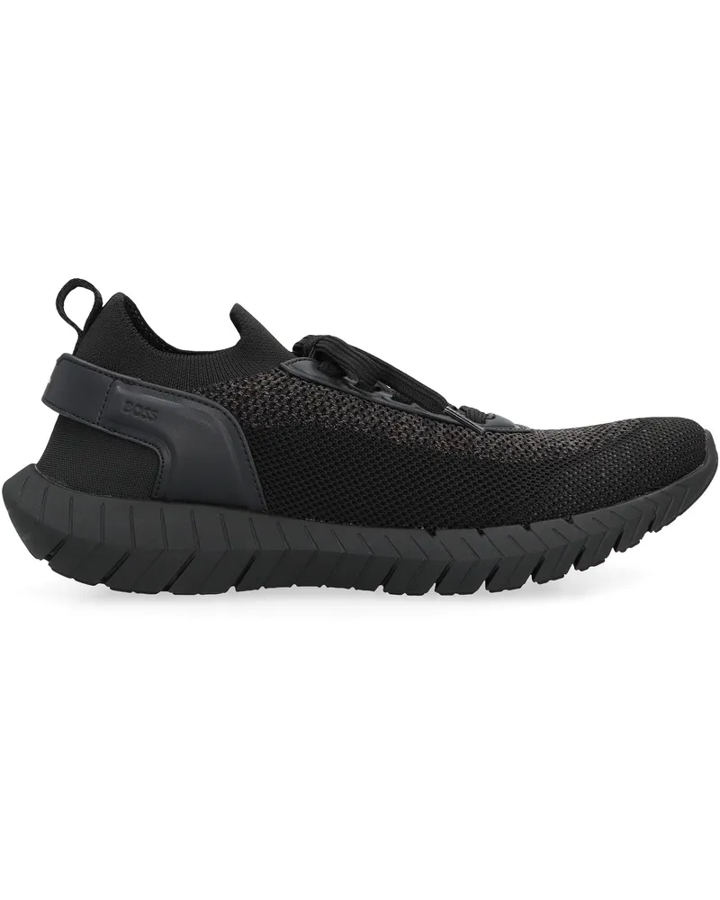 HUGO BOSS Men's Mesh Upper Sock Sneakers Black Polyester Trainers Black