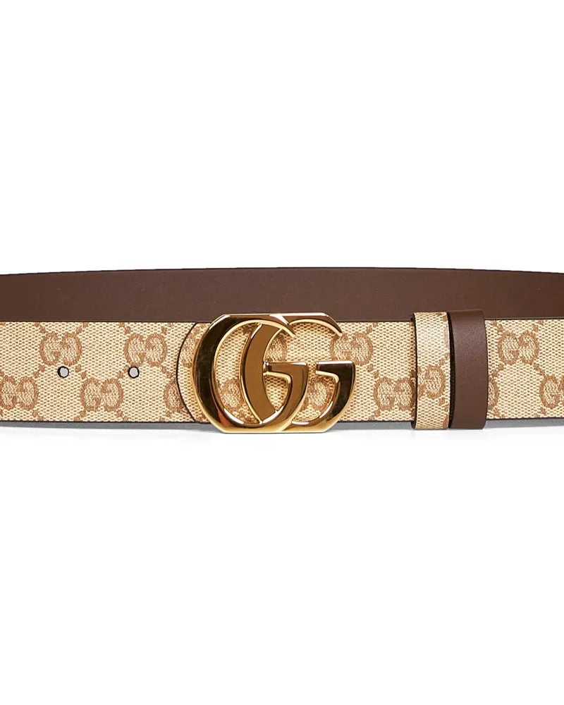 Gucci Reversible Canvas and Leather Belt — Beige 