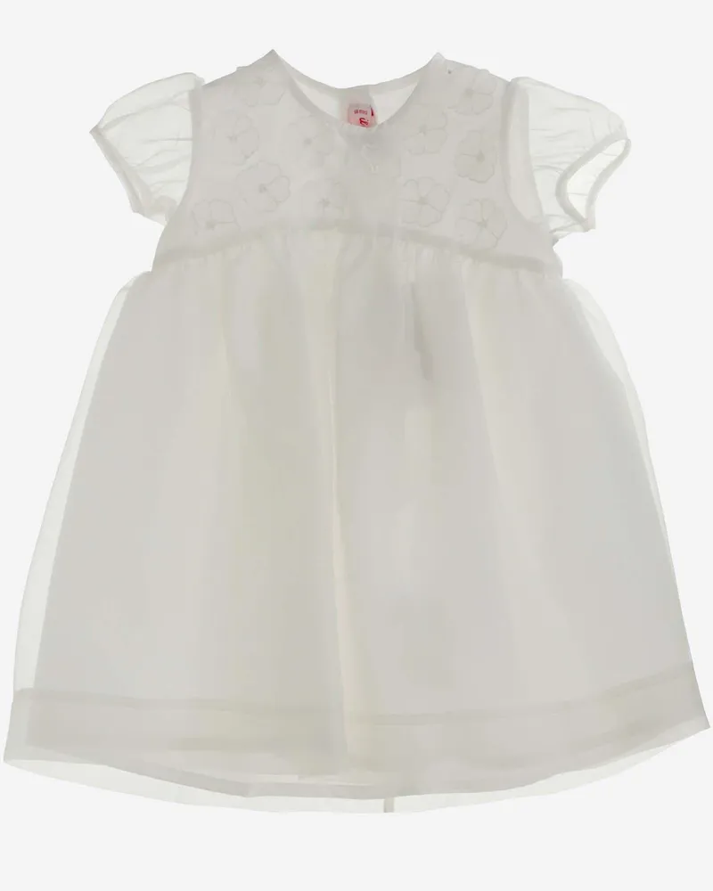 Il Gufo Girls' Dress Organza Embossed Flowers White Silk; Lining: Cotton White