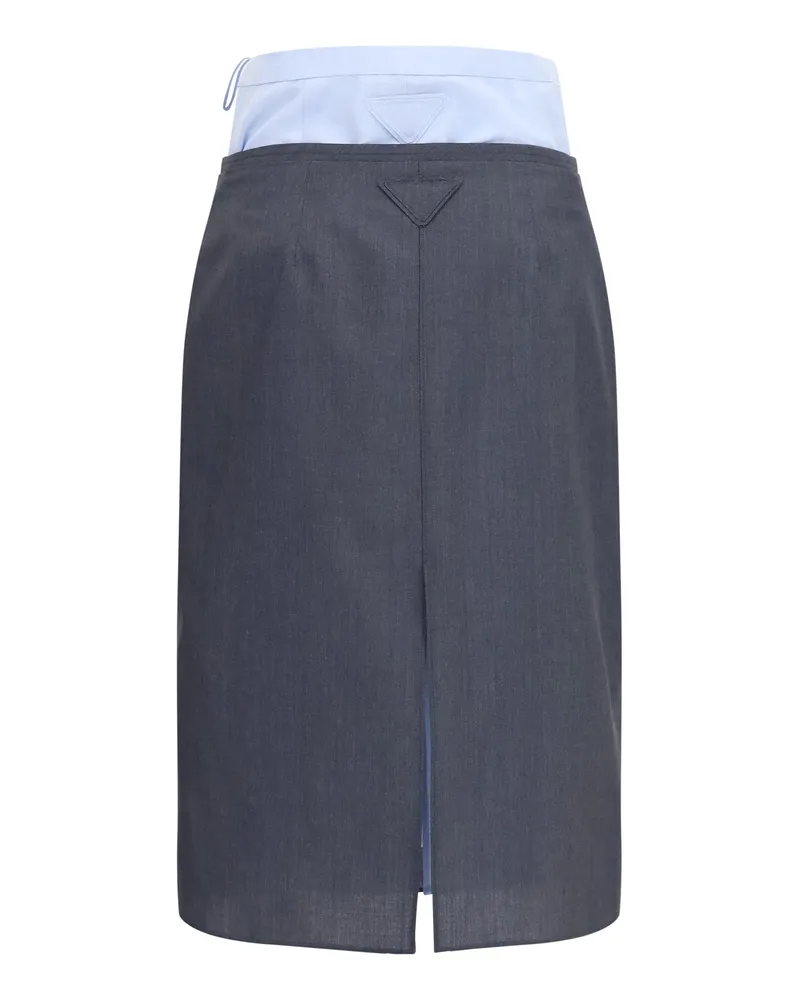 Prada Women's Double-Layer Midi Skirt Cotton And Linen Ardesia Ardesia