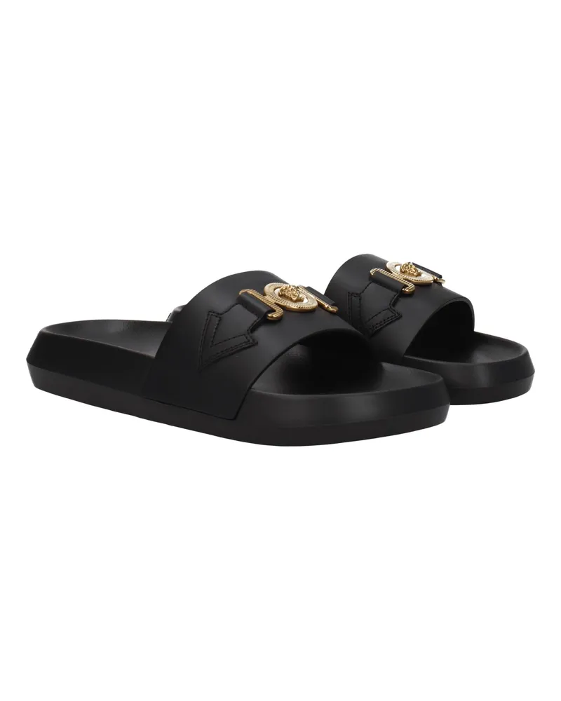 Versace Men's Black Leather Slippers Black