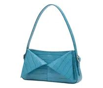 Women's Croco Belt Shoulder Bag Blue Calfskin