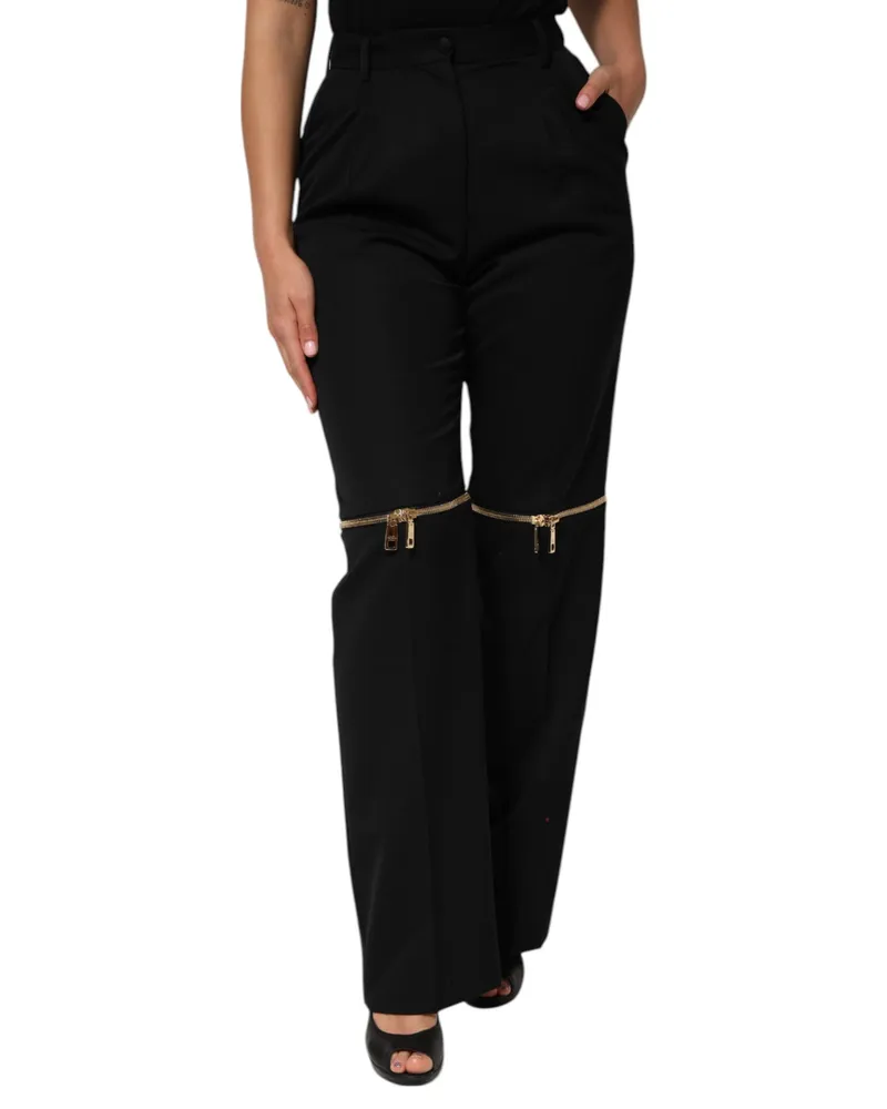 Dolce & Gabbana Women's Black Zip Detailed Wool Straight Leg Pants Virgin Black