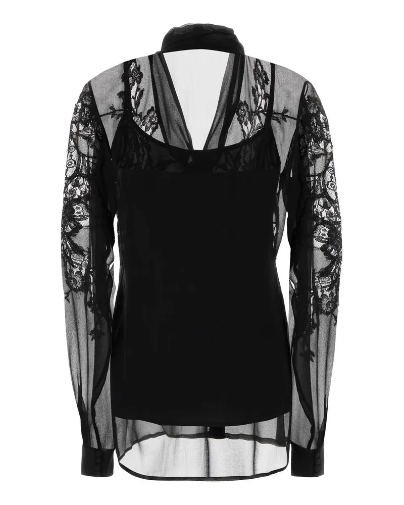 COSTARELLOS Lace-Sleeve Silk Dress — Black Black