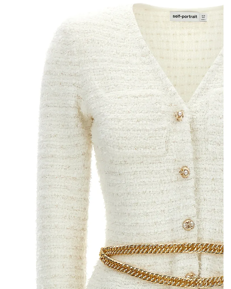Self-Portrait Pleated Metallic Skirt Dress — Cream Cream