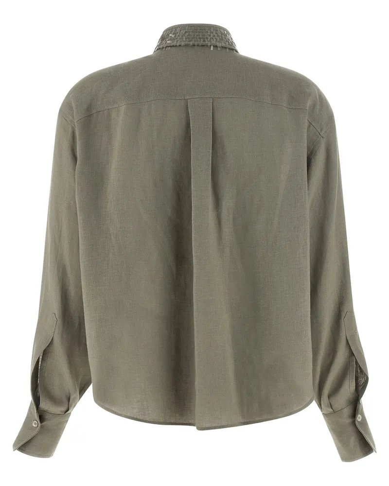 Brunello Cucinelli Women's Bicolor Linen Blouse Green