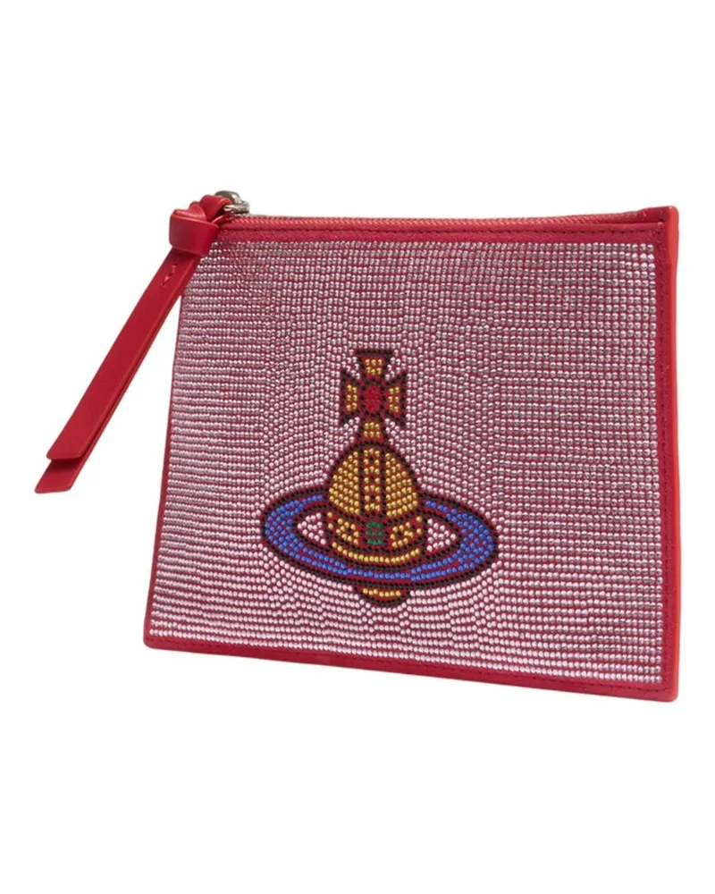 Vivienne Westwood Women's Beaded Orb Logo Clutch Pink Calfskin Pink