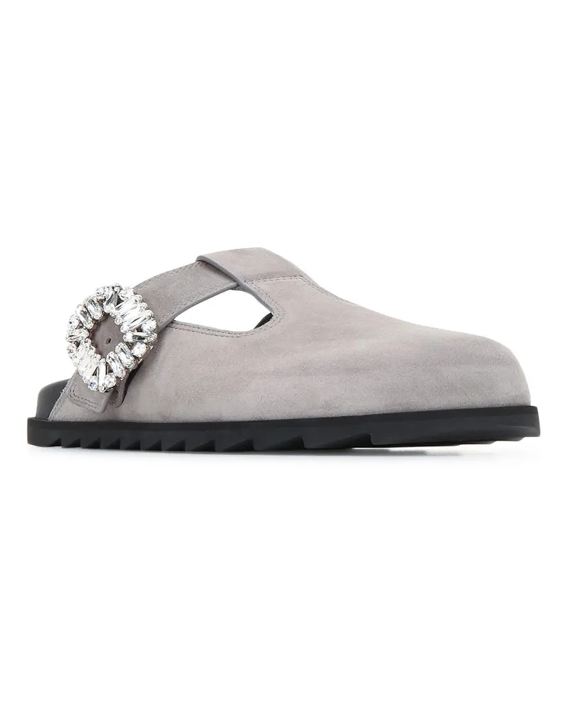 Roger Vivier Women's Slidy Viv Closed T-Strap Mule Argillamedio Scarpe Con Tacco High Heel Shoes Gray