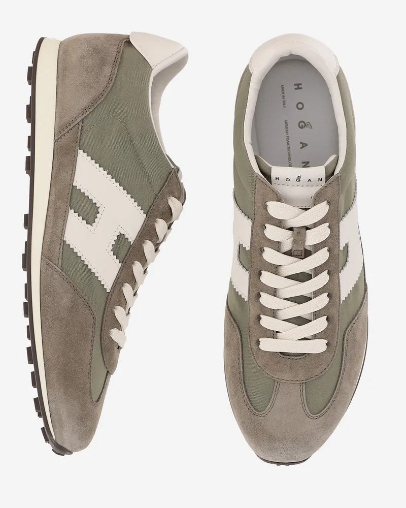 Hogan Men's Suede And Mesh Sneakers, Multicolour Leather Trainers Green