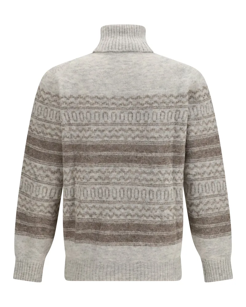 Brunello Cucinelli Men's Turtleneck Sweater Fair Isle Fog Alpaca (vicugna Pacos Gray