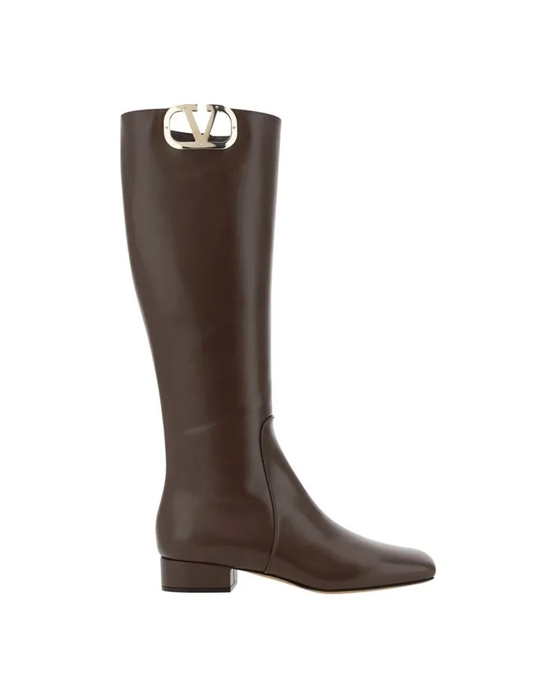 Valentino Garavani VLogo Calf Leather Boot — Brown Brown