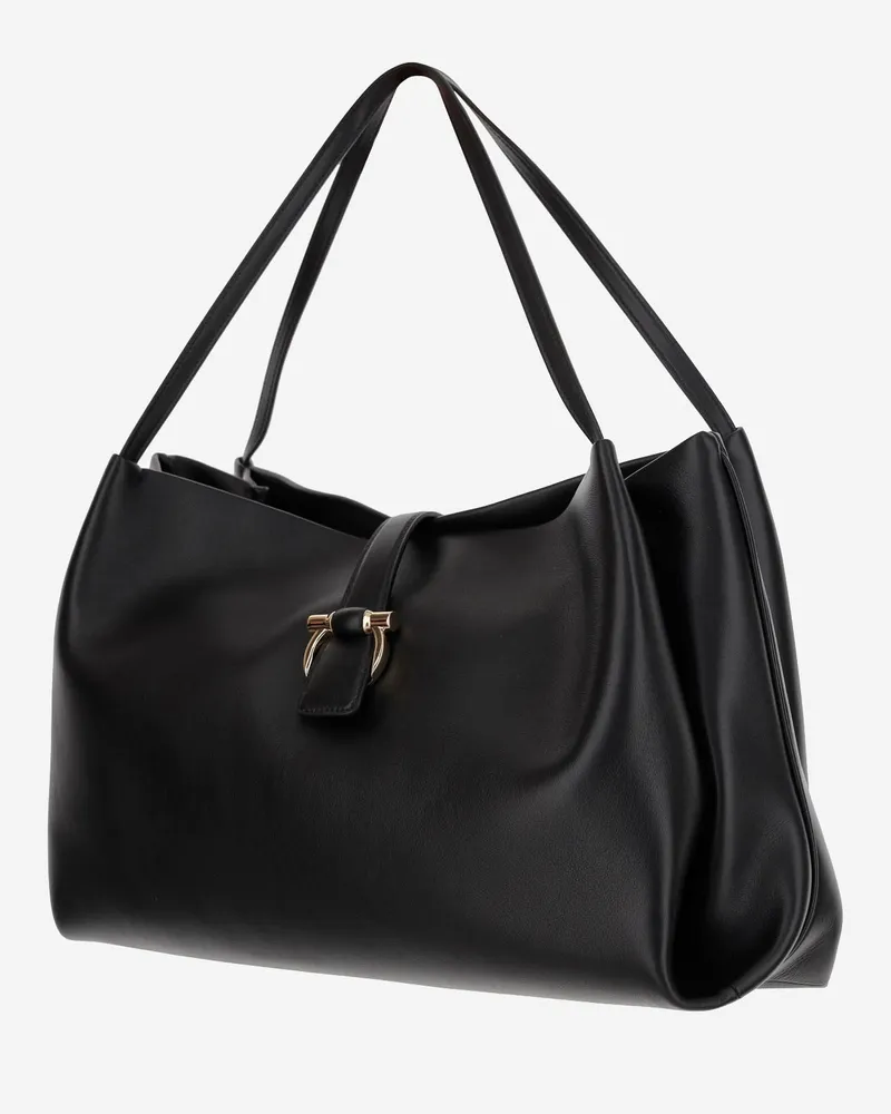 Ferragamo Calfskin Leather Shoulder Bag — Black Black