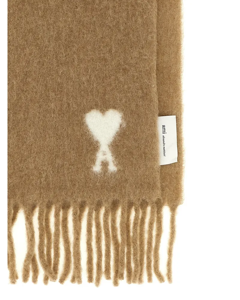 AMI Paris Alpaca Blend with Logo Embroidery Scarf — Camel Camel
