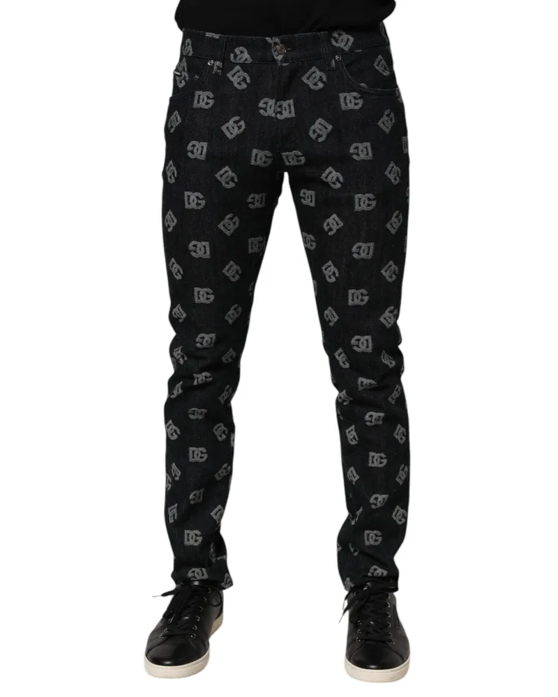 Dolce & Gabbana Men's Black Dg Monogram Cotton Skinny Denim Jeans Elastane Clothing Black