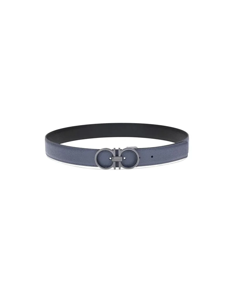 Ferragamo Men's Blue Calf Leather Bos Taurus Regular Belt Blue