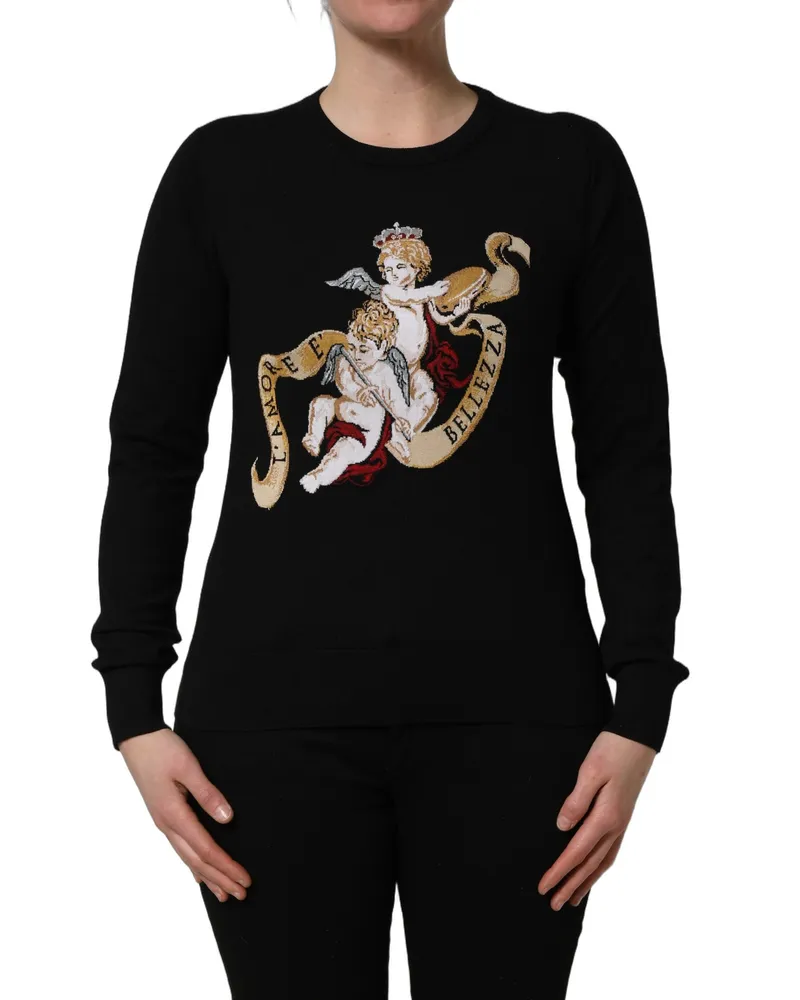 Dolce & Gabbana Intarsia-Knit Angels Sweater — Black Black