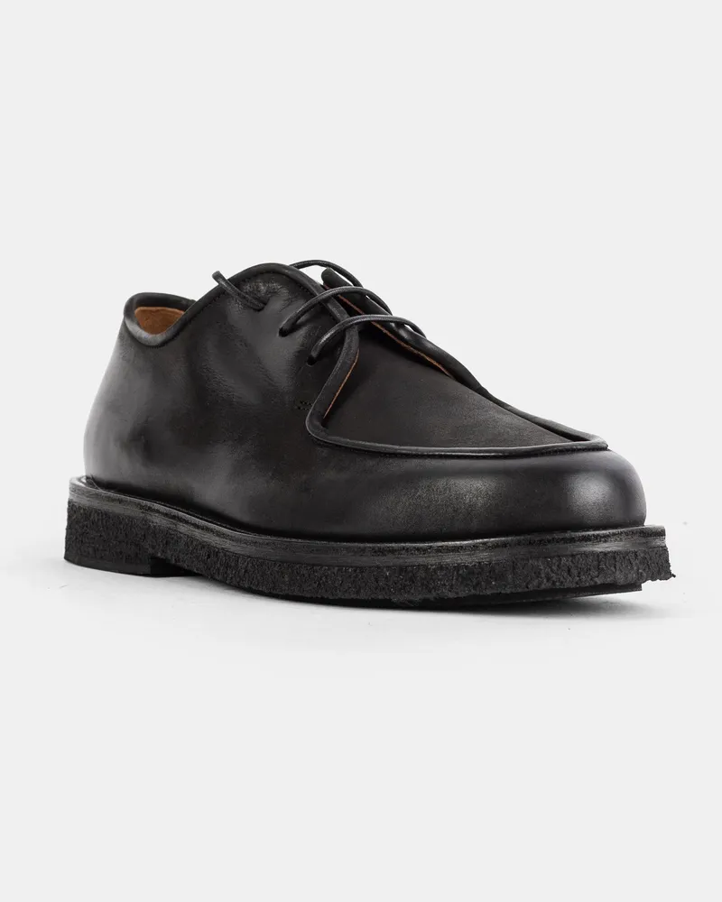 Marsèll Men's Moccar Black Leather Derbies Flat Shoes Black