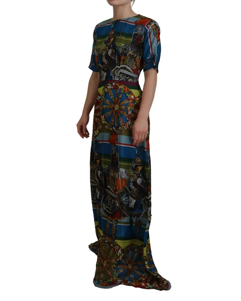 Dolce & Gabbana Women Multicolor Sicily Silk A-Line Long Gown Dress Multicolor