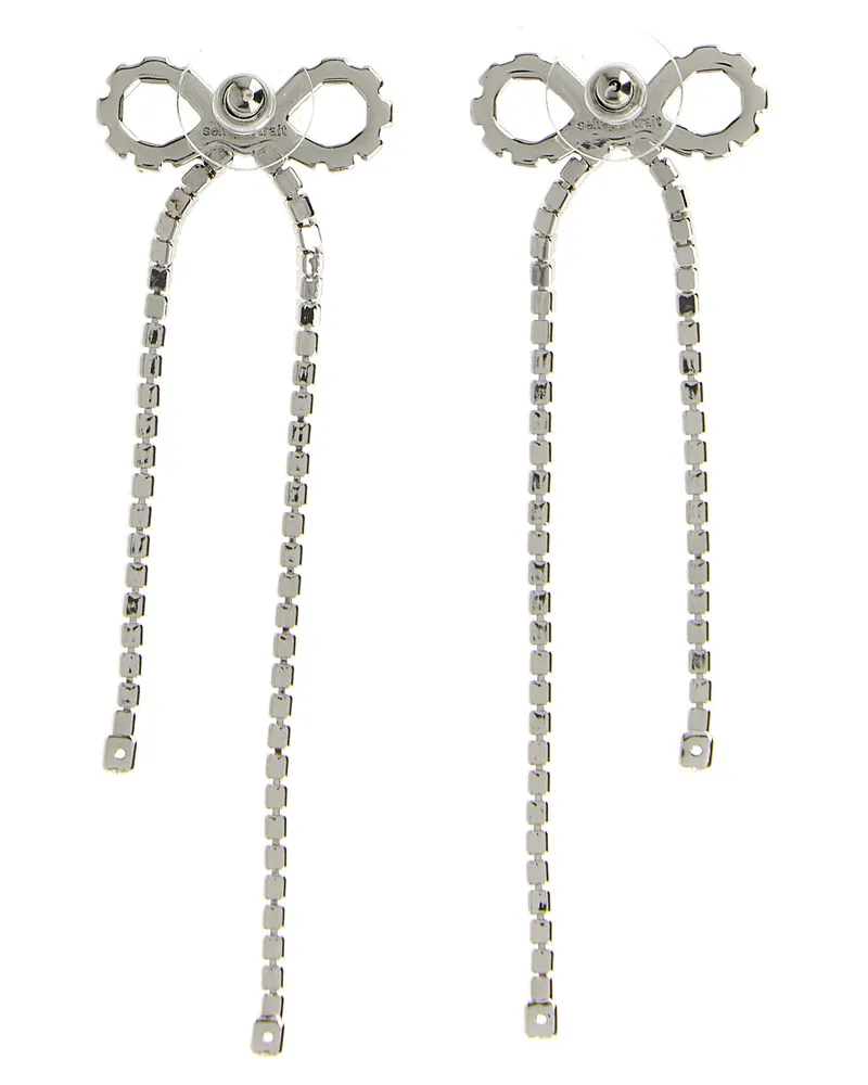 Self-Portrait Crystal Droplet Bow Earrings — Silver Silver