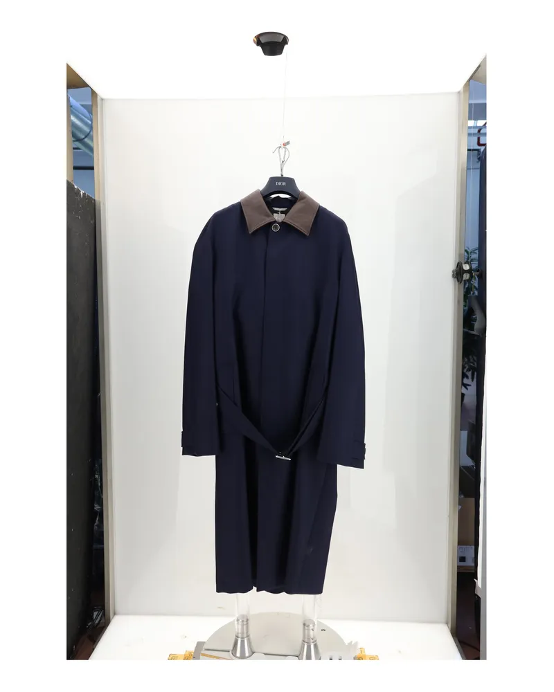 Dior Wool-Leather Trench Coat — Blue Blue