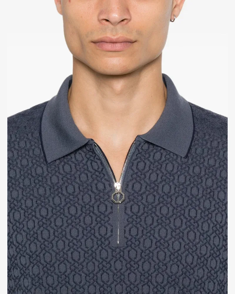 Stefano Ricci Men's Geometric-Pattern Zip-Fastening Polo Shirt Aw26 M Blue