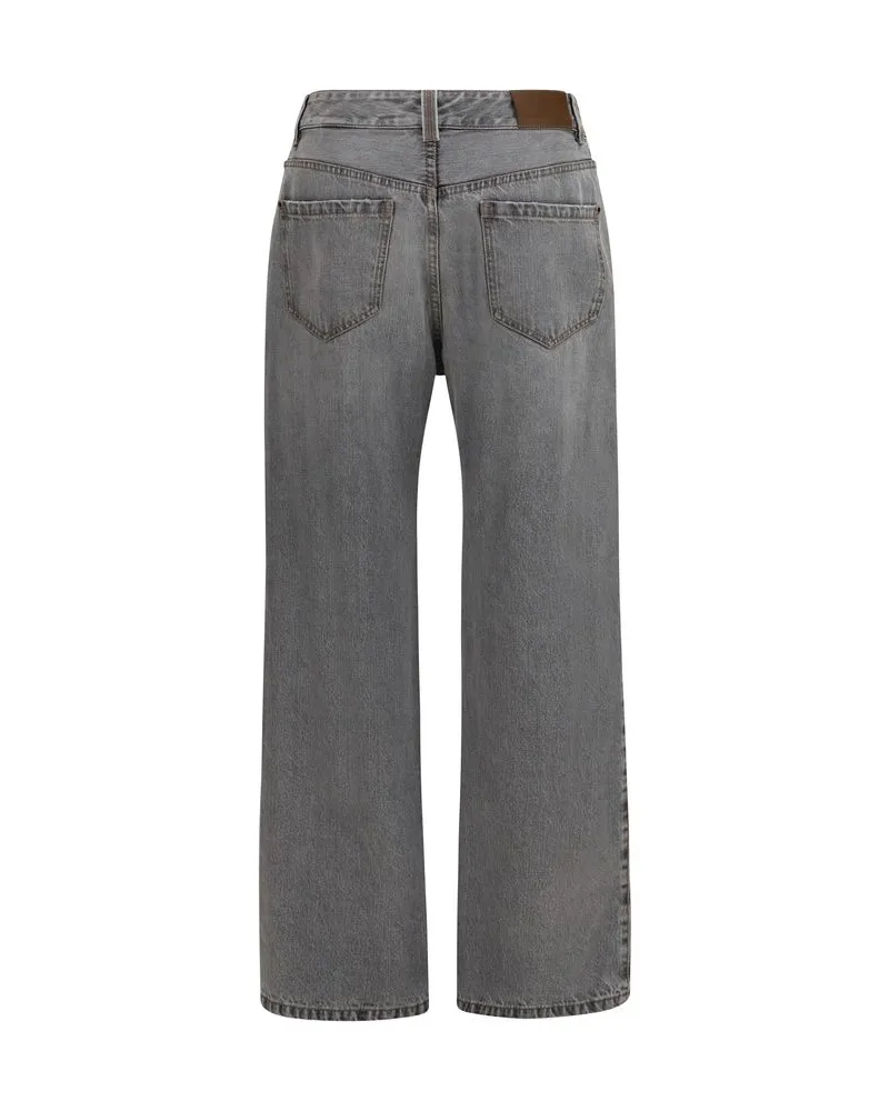 Brunello Cucinelli Wide-Leg Cotton Denim Jeans — Grey Grey