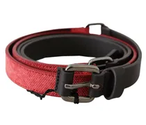 Women's Red Brown Leather Silver Logo Buckle Waist Belt