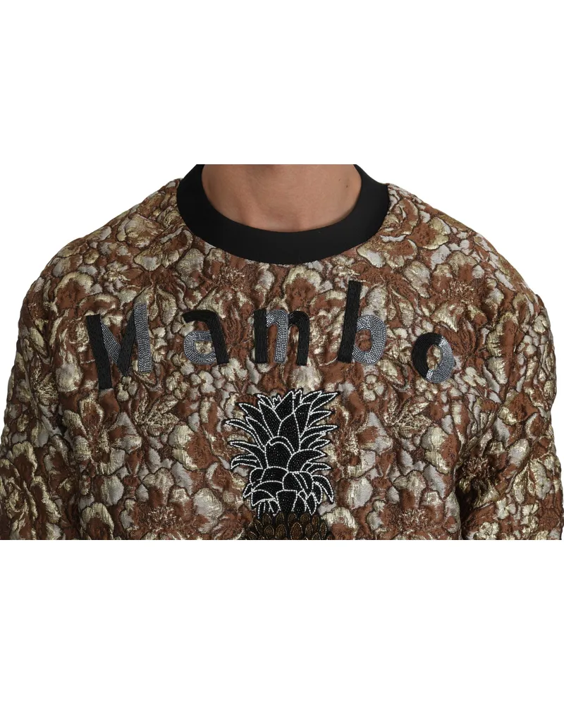 Dolce & Gabbana Men Jacquard Pineapple Embroidery Sweater Brown Polyester Silk Nylon Brown