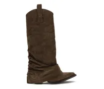 Suede Cowboy Boots — Brown