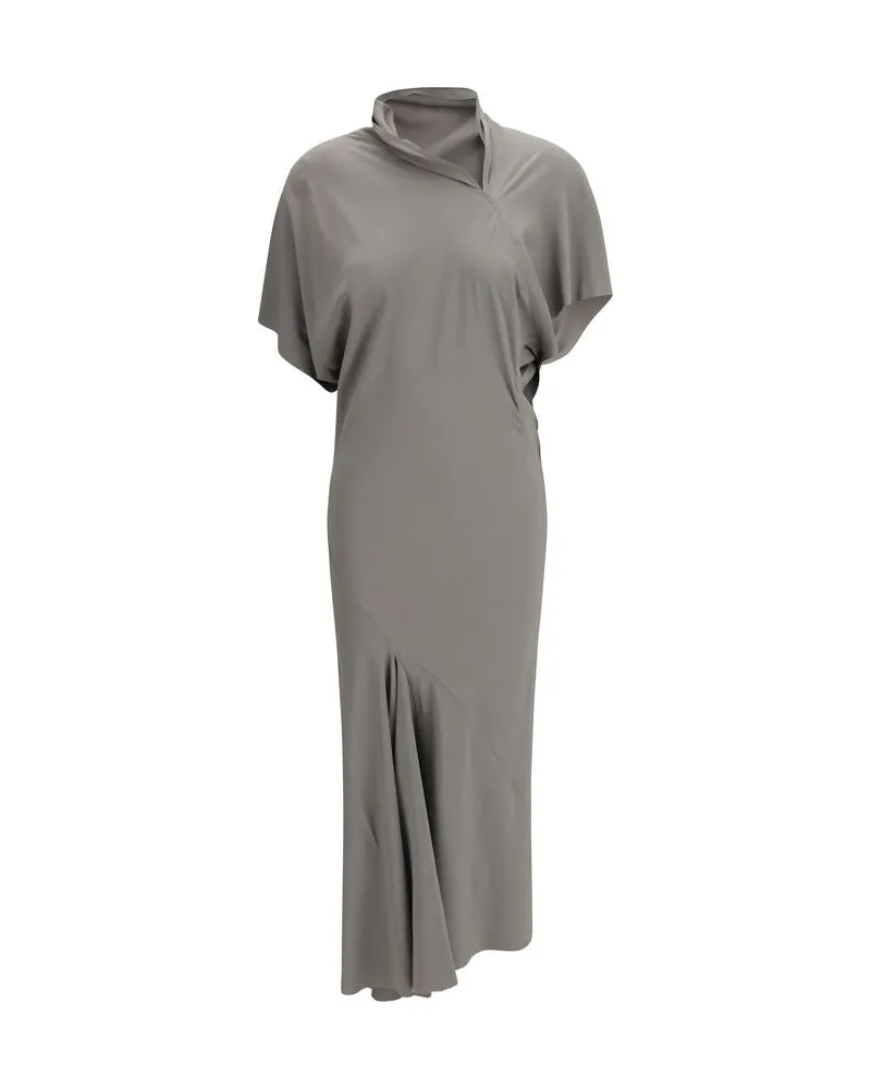 Rick Owens Asymmetric Acetate-Silk Dress — Gray Gray