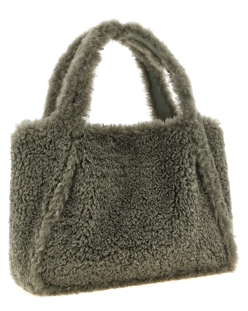 Stella McCartney Logo-Embroidered Shearling Tote Bag — Gray Gray