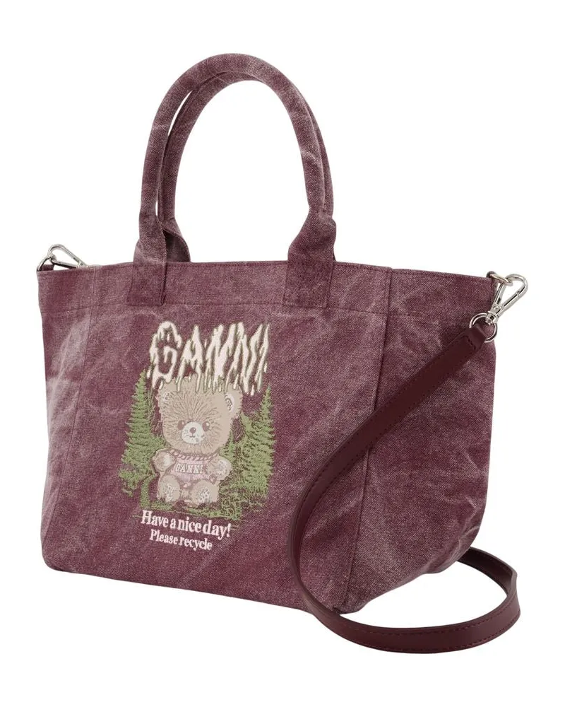 Ganni Embroidered Cotton Tote Bag — Purple Purple