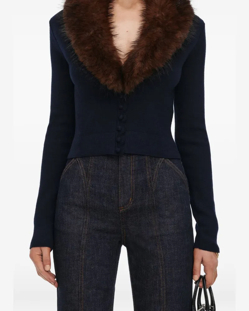 Self-Portrait Fur-Collar Cardigan — Navy Navy