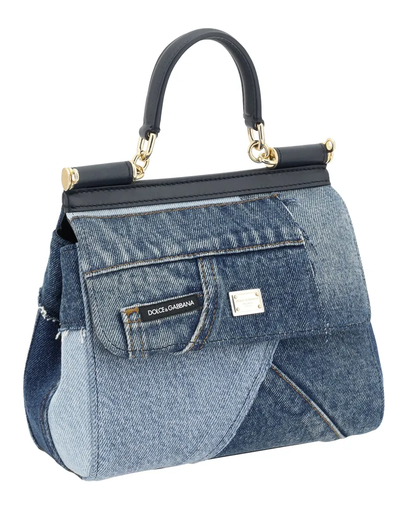 Dolce & Gabbana Women's Sicily Handbag Denim Cotton; Lamb Ovis Aries Handbags Hand Bags Blue