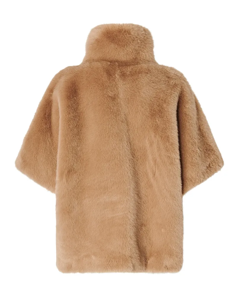 Pinko Women Short Cape Comodino Faux Fur Warm Taupe Beige Jacket Beige