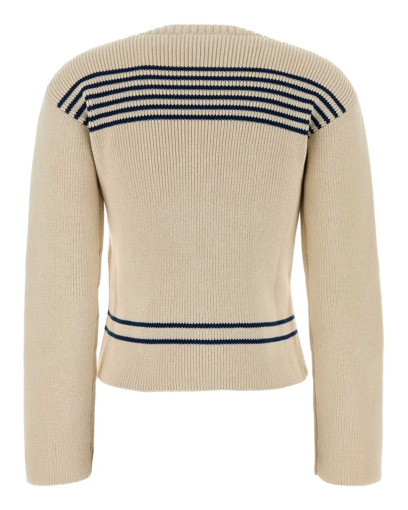 Balenciaga Women Sand Cotton Sweater Navy-White Exterior: Maglieria Navy/white Beige