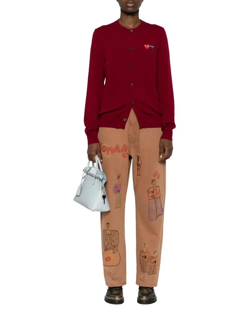 Comme des Garçons Double Heart Wool Cardigan — Burgundy Burgundy