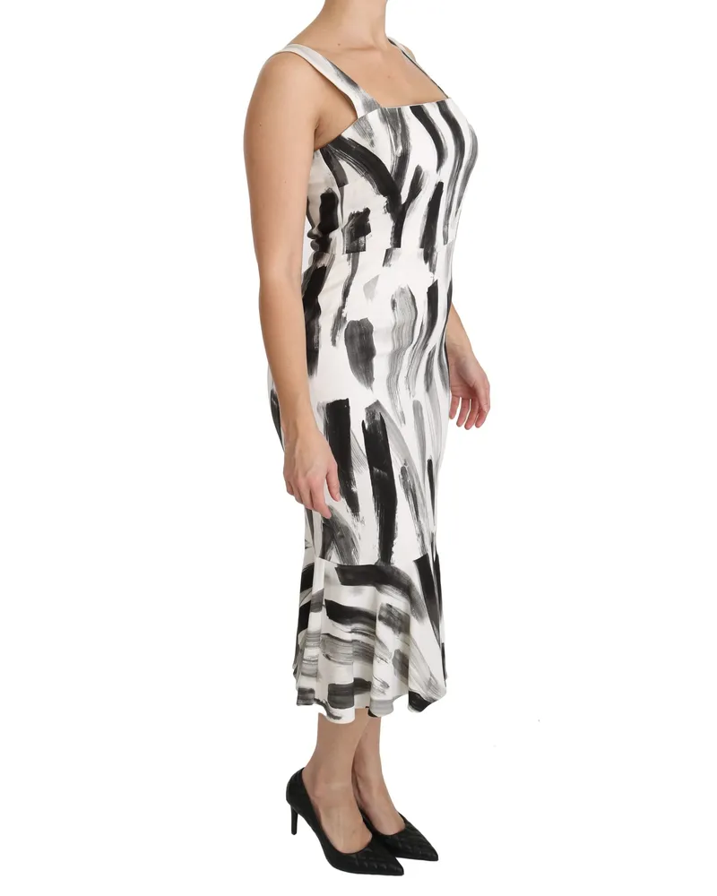 Dolce & Gabbana Women's White Black Printed Sheath Midi Viscose Dress Elastane White