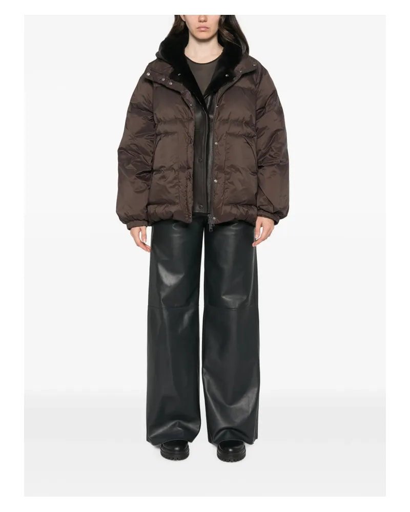 Yves Salomon Quilted Puffer Down Jacket — Brown Brown