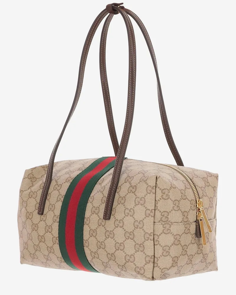 Gucci Women's Shoulder Bag Ophidia Canvas Vintage Sand-Dark Brown-Green-Red Cotton Sand/dark Brown/green/red Beige