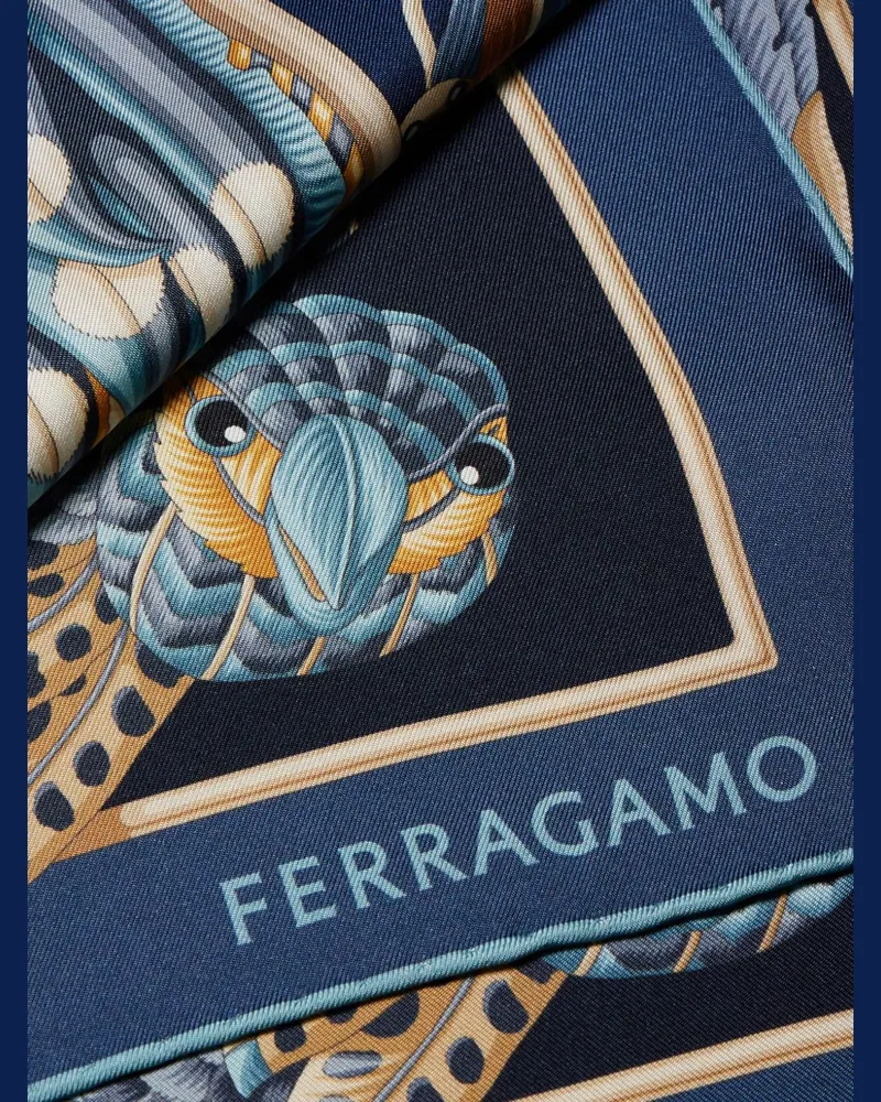 Ferragamo Parrot and Floral Silk Scarf — Navy Navy