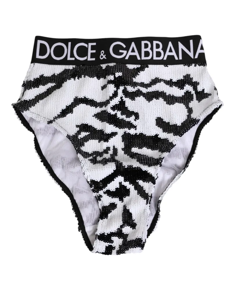 Dolce & Gabbana Women Black White Sequin High Waist Panty Underwear And Clothing White