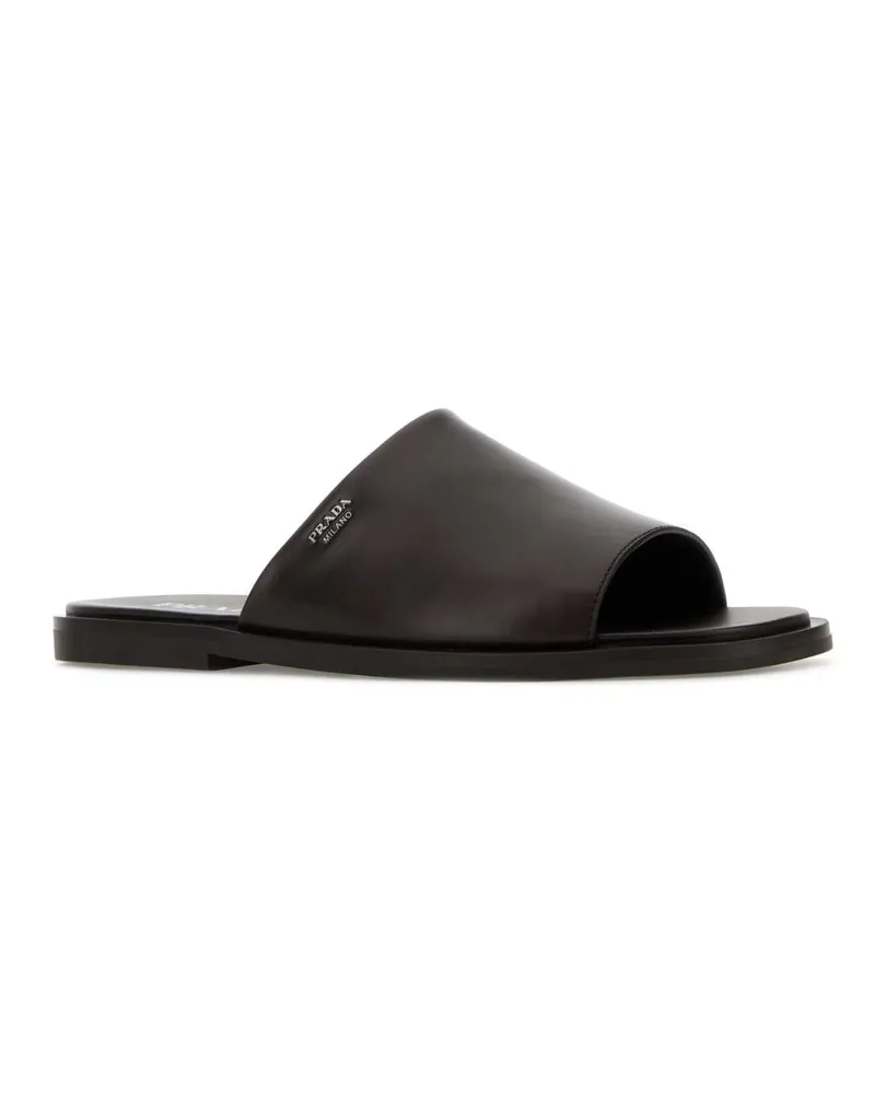 Prada Men's Dark Brown Leather Slippers Moro Flat Shoes Brown