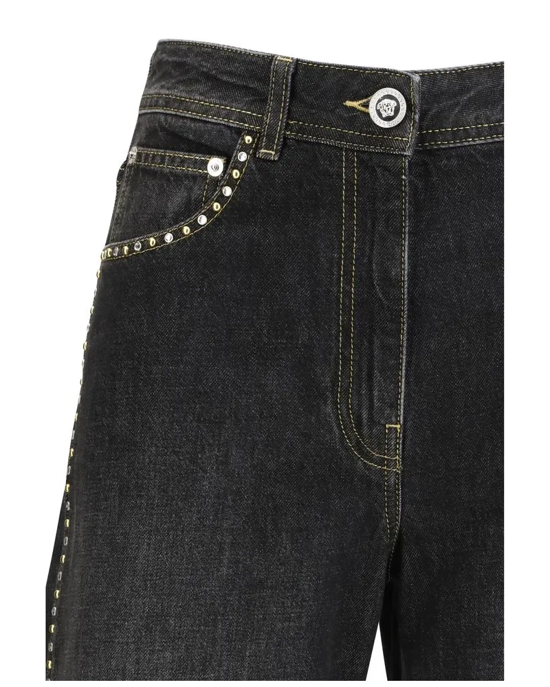 Versace Women's Black Cotton Straight-Leg Jeans Clothing Black