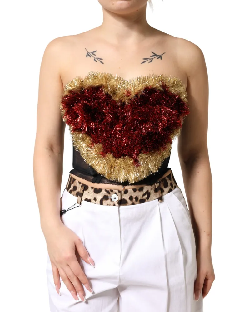 Dolce & Gabbana Women's Black Gold Heart Bustier Corset Tinsel Top And Red Co+19+pa Black