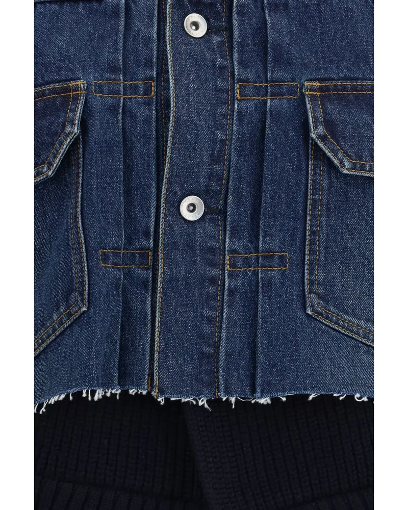 Sacai Women's Denim Jacket With Wool Knit Layer Blue-Navy Cotton Blue/navy Blue