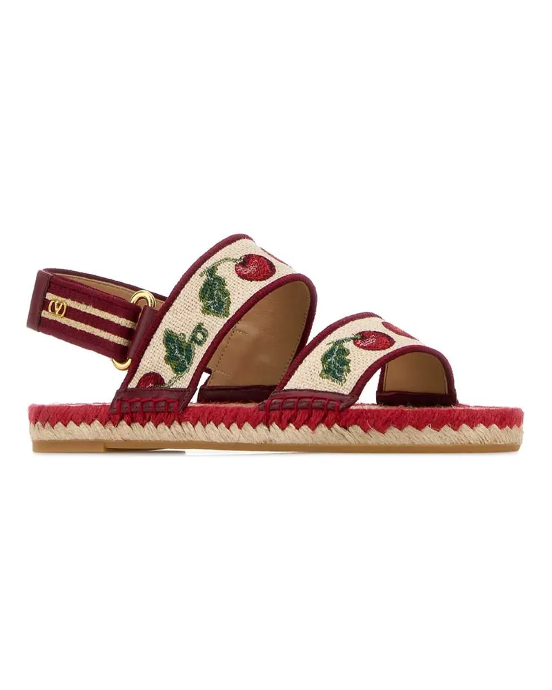 Valentino Garavani Women's Embroidered Fabric Vlogo Signature Sandals Naturalerossovverderubino Flax (or Linen) Polyamide Sandali Red